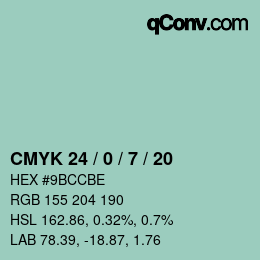 カラーコード: CMYK 24 / 0 / 7 / 20 | qconv.com