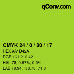 颜色代码: CMYK 24 / 0 / 80 / 17 | qconv.com