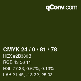 カラーコード: CMYK 24 / 0 / 81 / 78 | qconv.com
