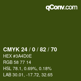 Color code: CMYK 24 / 0 / 82 / 70 | qconv.com