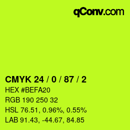 カラーコード: CMYK 24 / 0 / 87 / 2 | qconv.com