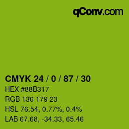 カラーコード: CMYK 24 / 0 / 87 / 30 | qconv.com