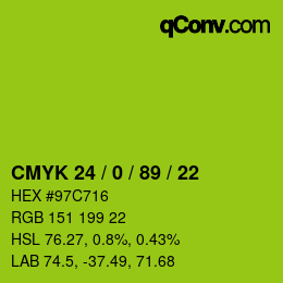 Farbcode: CMYK 24 / 0 / 89 / 22 | qconv.com
