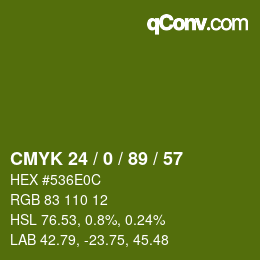 Color code: CMYK 24 / 0 / 89 / 57 | qconv.com