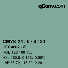 カラーコード: CMYK 24 / 0 / 8 / 34 | qconv.com