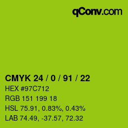 カラーコード: CMYK 24 / 0 / 91 / 22 | qconv.com