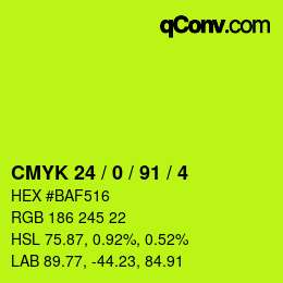 カラーコード: CMYK 24 / 0 / 91 / 4 | qconv.com