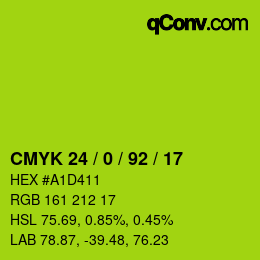 カラーコード: CMYK 24 / 0 / 92 / 17 | qconv.com