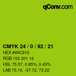 カラーコード: CMYK 24 / 0 / 92 / 21 | qconv.com