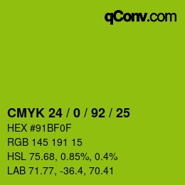 カラーコード: CMYK 24 / 0 / 92 / 25 | qconv.com