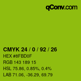 カラーコード: CMYK 24 / 0 / 92 / 26 | qconv.com
