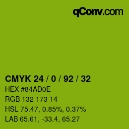 カラーコード: CMYK 24 / 0 / 92 / 32 | qconv.com