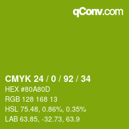 カラーコード: CMYK 24 / 0 / 92 / 34 | qconv.com