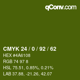 颜色代码: CMYK 24 / 0 / 92 / 62 | qconv.com