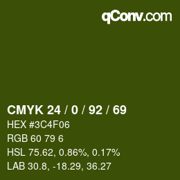 Color code: CMYK 24 / 0 / 92 / 69 | qconv.com