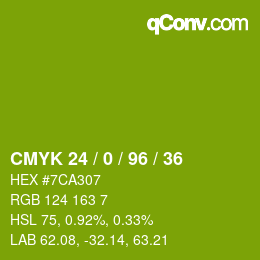 カラーコード: CMYK 24 / 0 / 96 / 36 | qconv.com