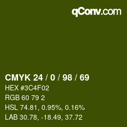 颜色代码: CMYK 24 / 0 / 98 / 69 | qconv.com