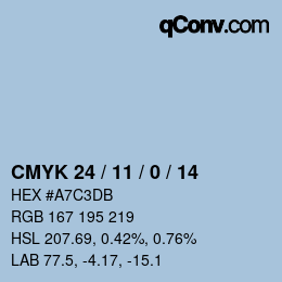 カラーコード: CMYK 24 / 11 / 0 / 14 | qconv.com