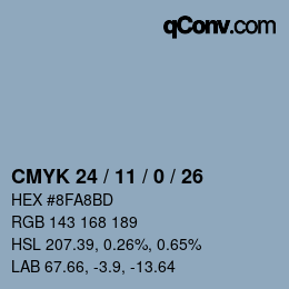 カラーコード: CMYK 24 / 11 / 0 / 26 | qconv.com