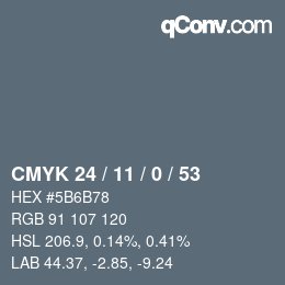 カラーコード: CMYK 24 / 11 / 0 / 53 | qconv.com