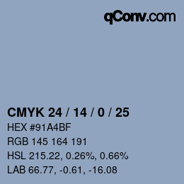 カラーコード: CMYK 24 / 14 / 0 / 25 | qconv.com