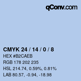 カラーコード: CMYK 24 / 14 / 0 / 8 | qconv.com