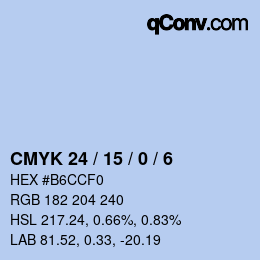 Color code: CMYK 24 / 15 / 0 / 6 | qconv.com