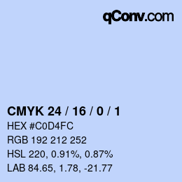 カラーコード: CMYK 24 / 16 / 0 / 1 | qconv.com