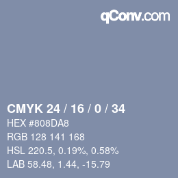 Code couleur: CMYK 24 / 16 / 0 / 34 | qconv.com