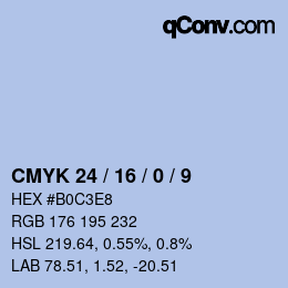 颜色代码: CMYK 24 / 16 / 0 / 9 | qconv.com