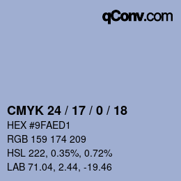 Code couleur: CMYK 24 / 17 / 0 / 18 | qconv.com