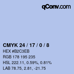颜色代码: CMYK 24 / 17 / 0 / 8 | qconv.com