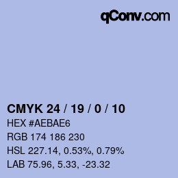 カラーコード: CMYK 24 / 19 / 0 / 10 | qconv.com