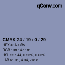 Código de color: CMYK 24 / 19 / 0 / 29 | qconv.com