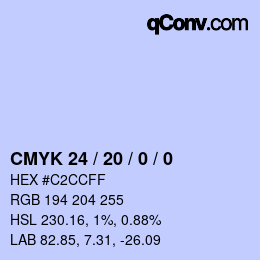 カラーコード: CMYK 24 / 20 / 0 / 0 | qconv.com