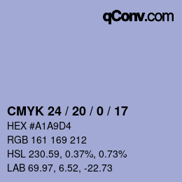 颜色代码: CMYK 24 / 20 / 0 / 17 | qconv.com