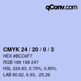 カラーコード: CMYK 24 / 20 / 0 / 3 | qconv.com