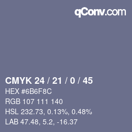 颜色代码: CMYK 24 / 21 / 0 / 45 | qconv.com