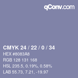 Farbcode: CMYK 24 / 22 / 0 / 34 | qconv.com