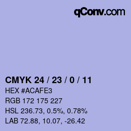 カラーコード: CMYK 24 / 23 / 0 / 11 | qconv.com