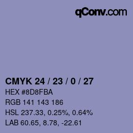 Color code: CMYK 24 / 23 / 0 / 27 | qconv.com
