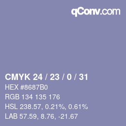 颜色代码: CMYK 24 / 23 / 0 / 31 | qconv.com