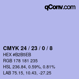 カラーコード: CMYK 24 / 23 / 0 / 8 | qconv.com