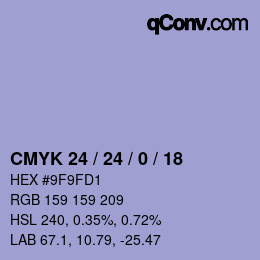カラーコード: CMYK 24 / 24 / 0 / 18 | qconv.com
