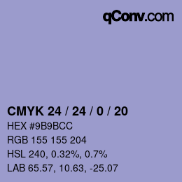 カラーコード: CMYK 24 / 24 / 0 / 20 | qconv.com