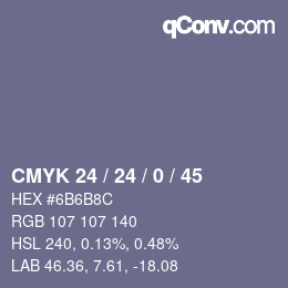 カラーコード: CMYK 24 / 24 / 0 / 45 | qconv.com