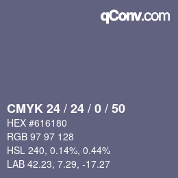 Color code: CMYK 24 / 24 / 0 / 50 | qconv.com