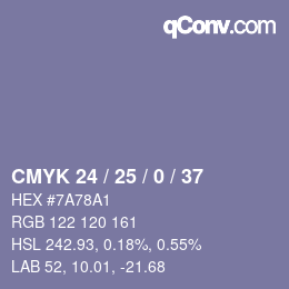 カラーコード: CMYK 24 / 25 / 0 / 37 | qconv.com
