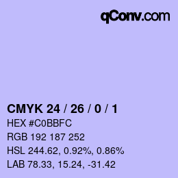 カラーコード: CMYK 24 / 26 / 0 / 1 | qconv.com