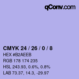 Color code: CMYK 24 / 26 / 0 / 8 | qconv.com